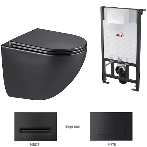 Paquete WC Suspendido, Asiento, Tanque y Pulsador